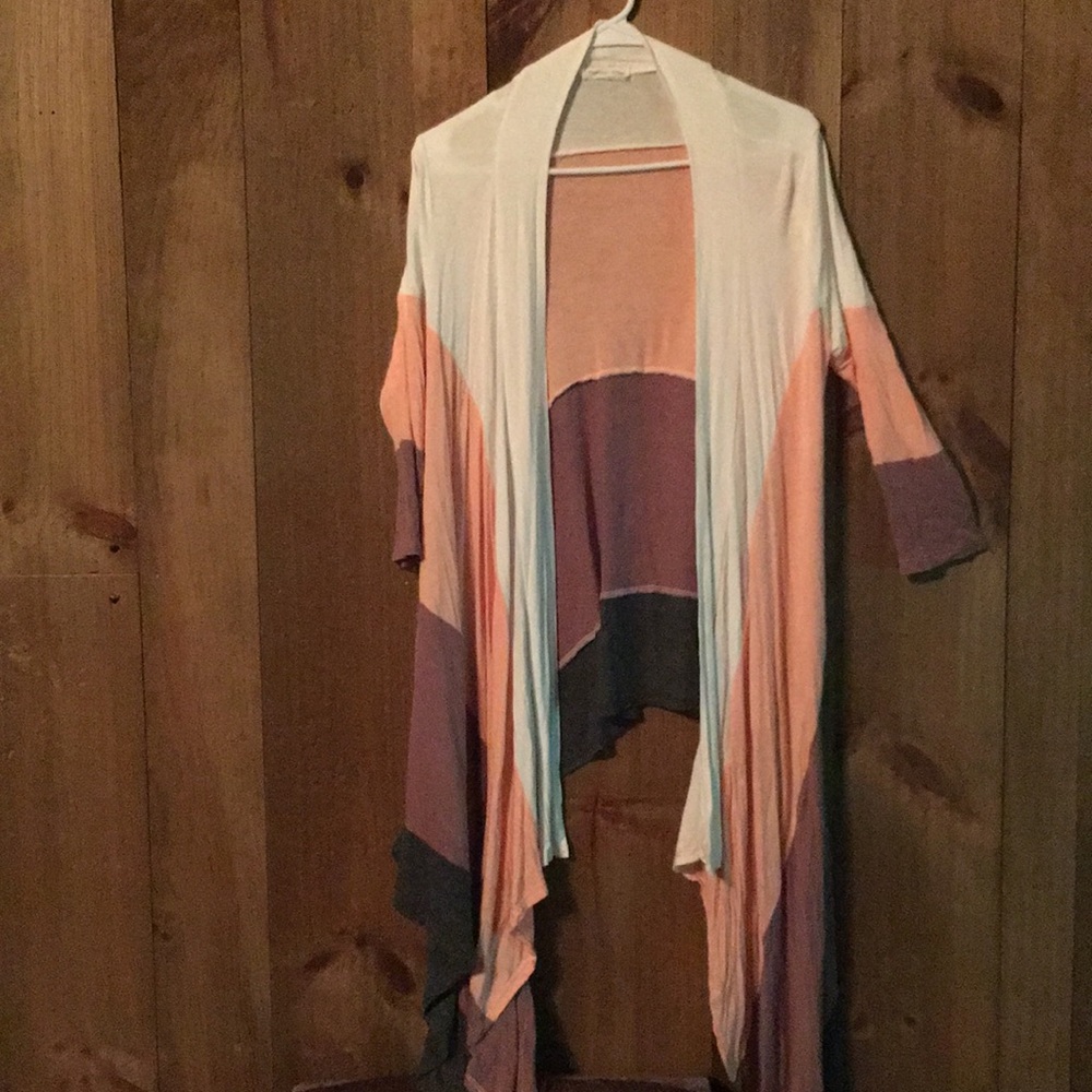 White, peach, taupe and grey cardigan